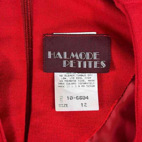 Vintage Halmode Petites long sleeved red midi dress, size 12p - Picture 7 of 8
